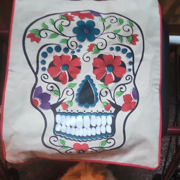 Bundle Of Floral Skull Canvas Tote, Mug, Small Skull Candy Tote Bag, Makeup Bag - Picture 7 of 10